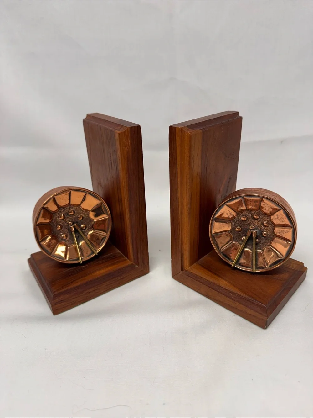 Handcrafted Copper & Wood Bookends - Brown Copper Accent Trinidad